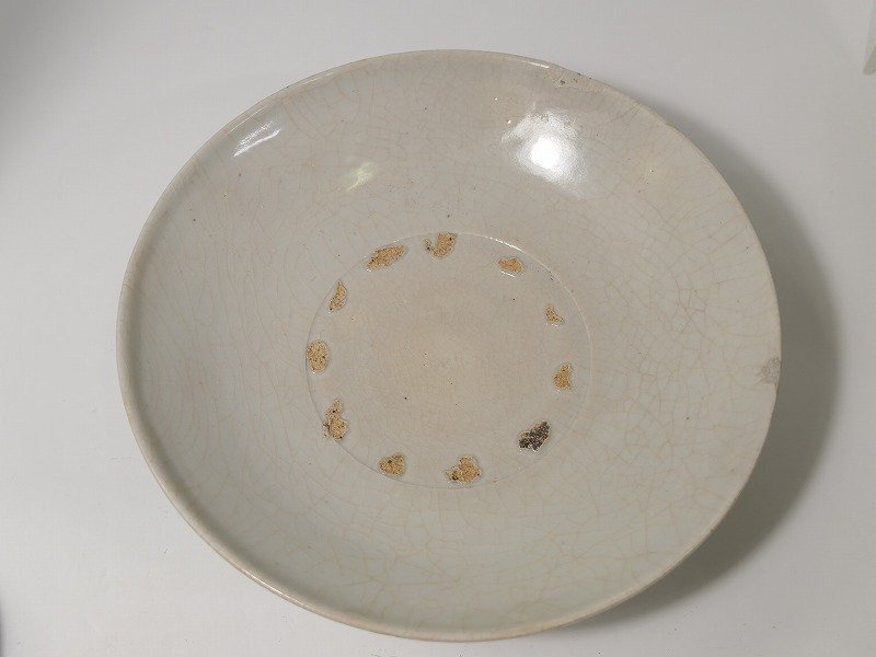 関東初荷9 朝鮮美術 李朝 白磁 平茶碗 17.5cm 茶道具 李朝白磁