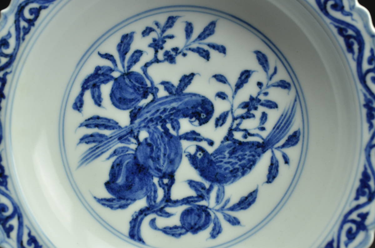 中国陶磁器 GF906 青花花鳥紋花口盤 中国骨董(染付)｜売買され