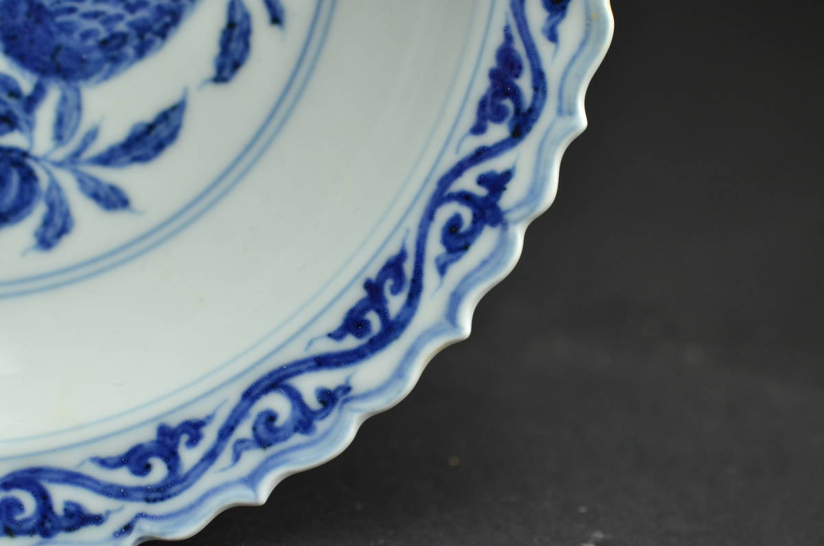 中国陶磁器 GF906 青花花鳥紋花口盤 中国骨董(染付)｜売買され