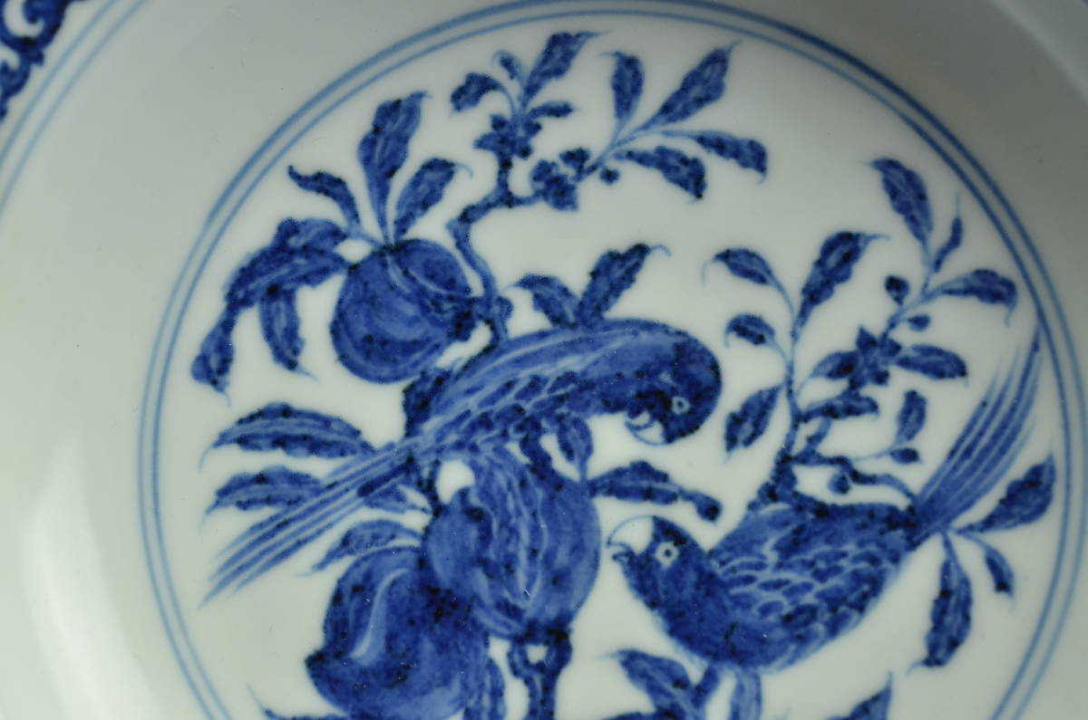 中国陶磁器 GF906 青花花鳥紋花口盤 中国骨董(染付)｜売買され