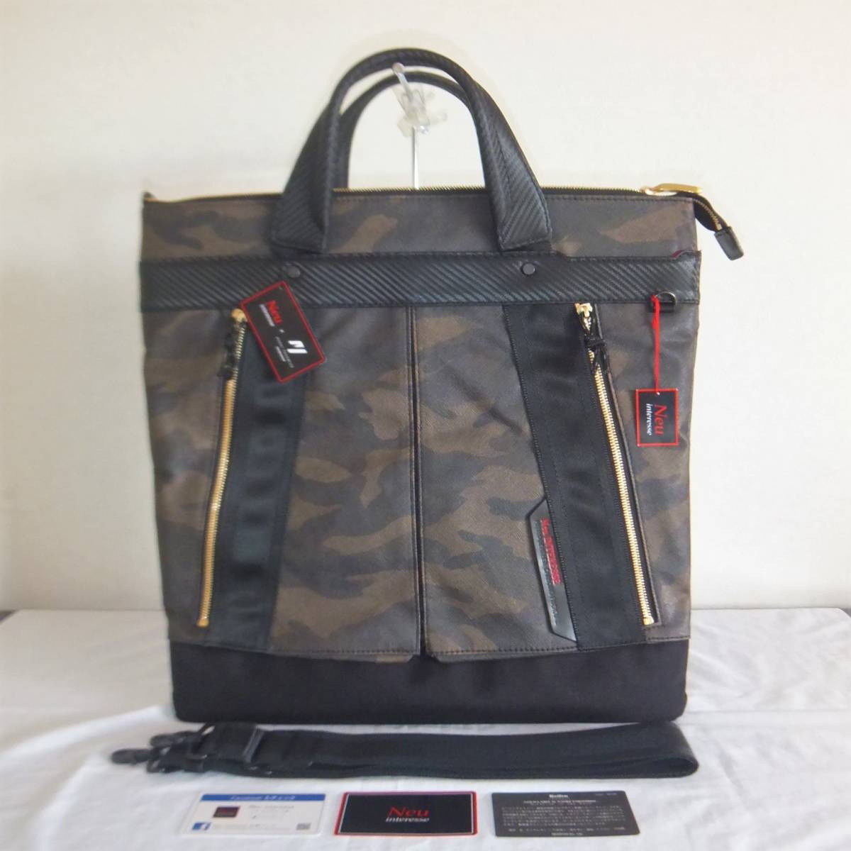 未使用 Neu interesse ノイインテレッセ 定価3万6300円 横溝直輝コラボ GOLD LABEL 迷彩 2way トートバッグ ヘルメットバッグ