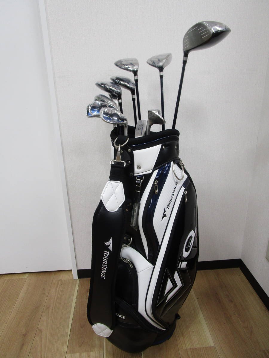 ■ ブリヂストン　ツアーステージViQ 13本（1W，3W5W，4U，5U，6I~9I，P，A，S，パター） キャディバック付 TV-01w　硬さ R 未使用　Y0LKMCR05■