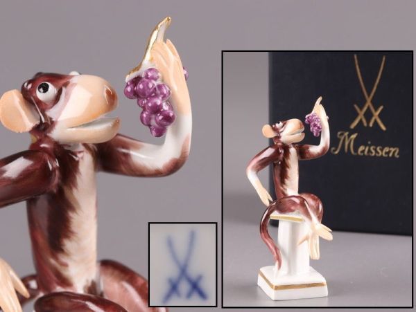 西洋美術 マイセン Meissen 干支 猿 置物 細密細工 時代物 極上品 初