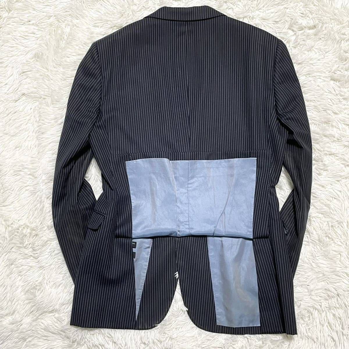 【美品】スーパー110 光沢感 ネイビー バーバリーブラックレーベル ストライプ 美品】スーパー110 光沢感 ネイビー バーバリーブラックレーベル