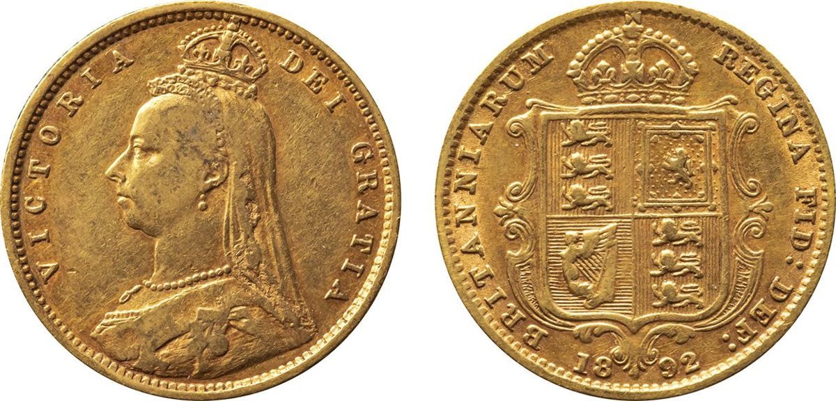 英国 1/2ソブリン金貨 1892年 美品 ヴィクトリア・ジュビリー 【公式通販】