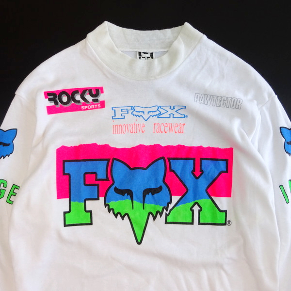 FOX フォックス ビンテージ ロンT ホワイトxネオンカラープリント
