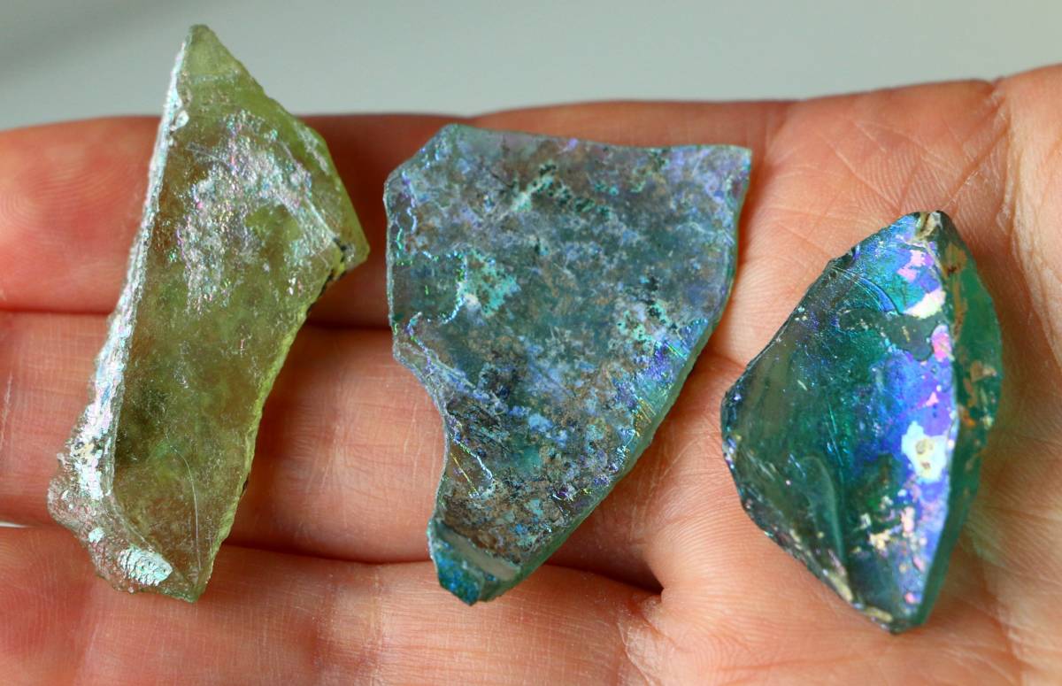 古代ガラス ローマン銀化グラス 壺 瓶 アフガニスタン出土 紀元3 