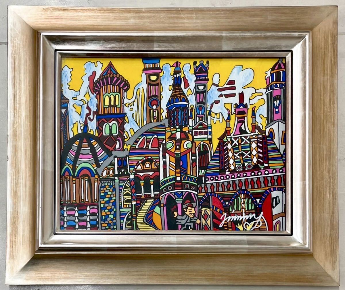 F6号】手描き作品：ジミー大西：模写：絵画：油彩【ランブラス通り