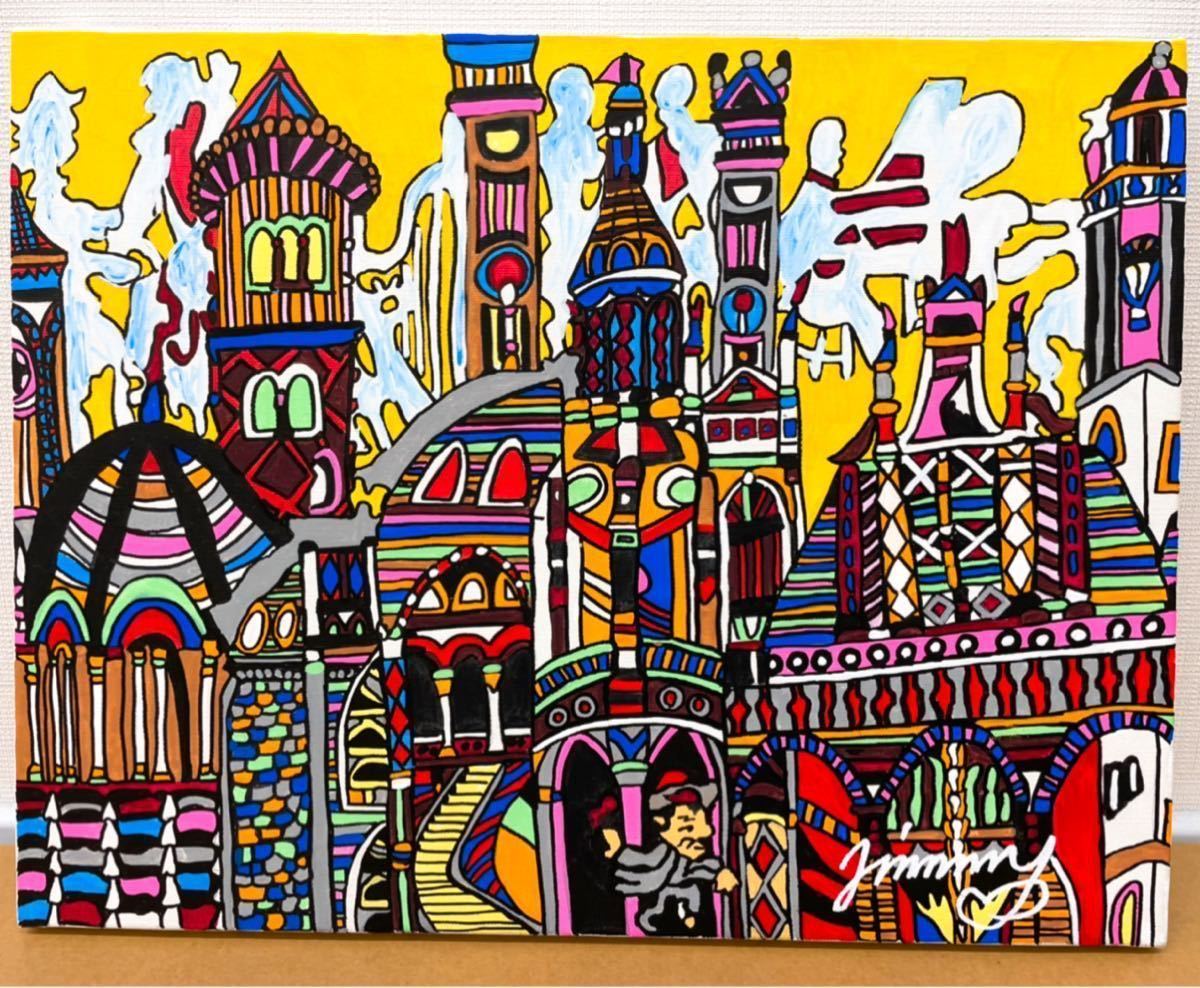 F6号】手描き作品：ジミー大西：模写：絵画：油彩【ランブラス通り