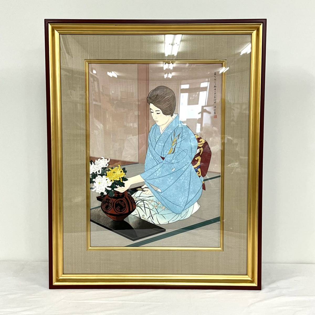 調整 価格 AYA046○伊東深水 木版画 「菊を活ける」□NH815 【公式通販】
