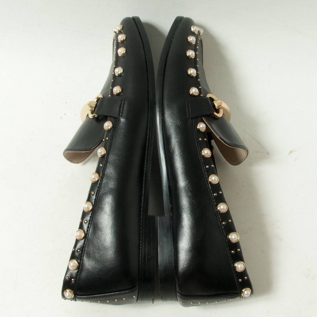 ZARA ザラ ビジュー ローファー ブラック 黒 37 24cm相当 パール