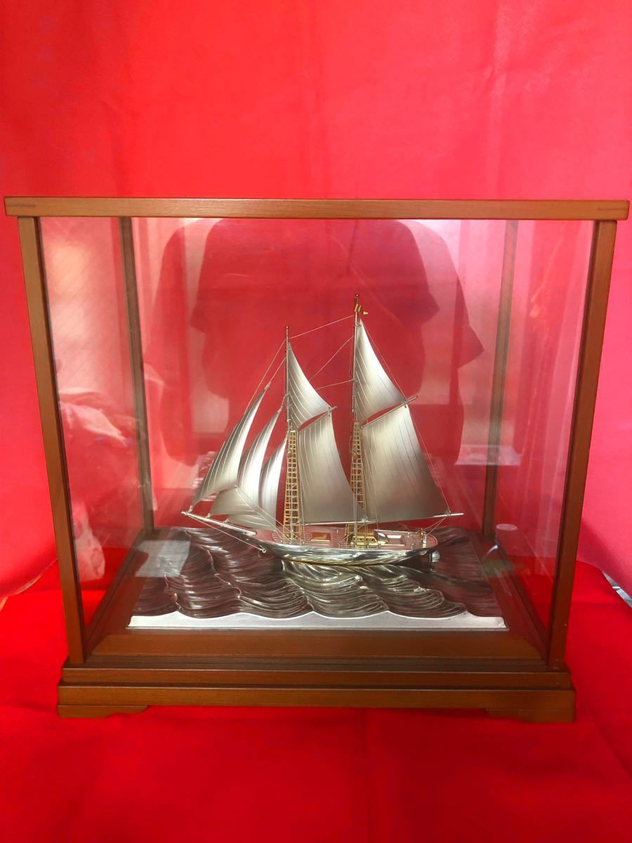 工芸品 船 ヨット 置物 SILVER 985 TAKEHIKO シルバー 銀製 ガラスケース