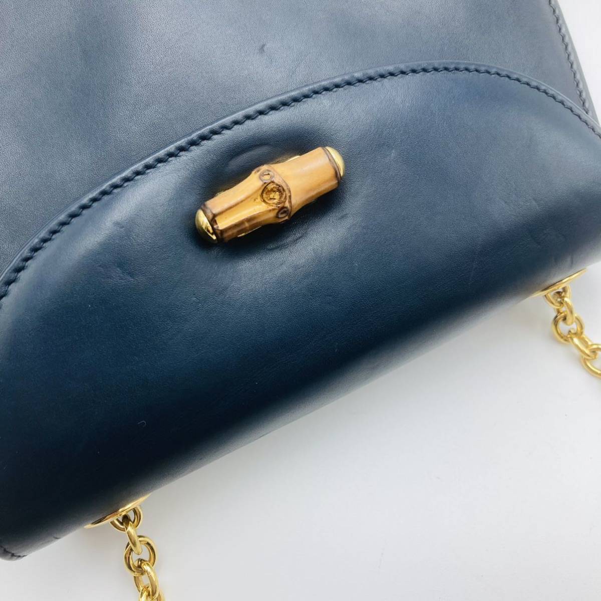 1円 GUCCI グッチ ショルダーバッグ チェーン バンブー レザー 本革 