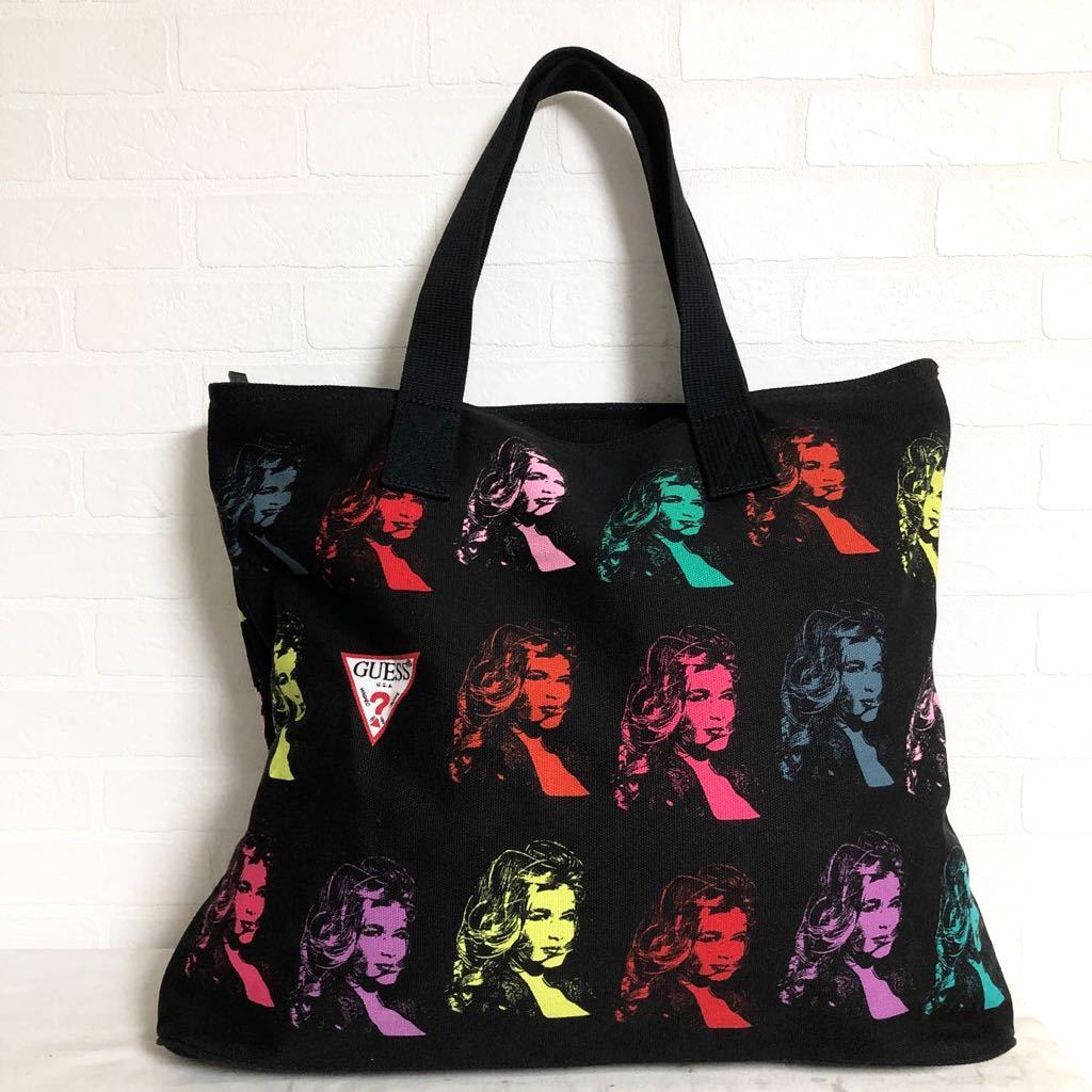 2737☆ GUESS ゲス キャンバス トートバッグ 肩かけバッグ 総柄 メンズ 