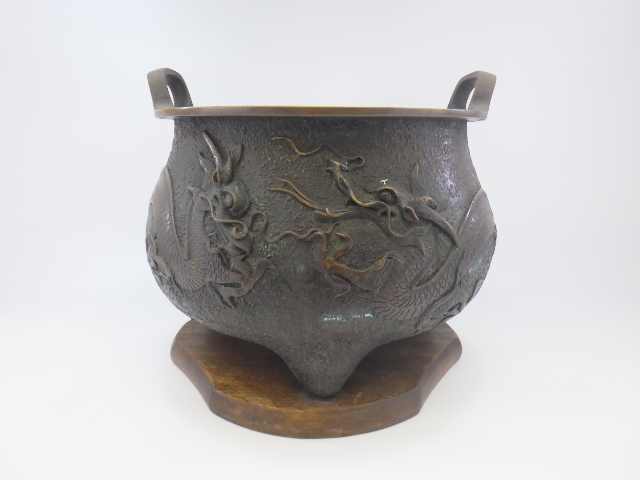 江戸時代 素銅鐘形双龍手付火鉢（1603–1867 CE） | 入蘆花（ロカニイル