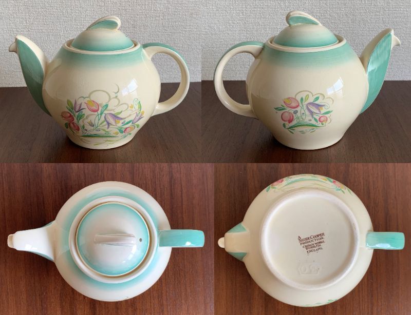 Susie Cooper スージークーパー 「 ドレスデンスプレイ（Dresden Spray) グリーン 」 ティーセット 17点 1935年～1940年代_3