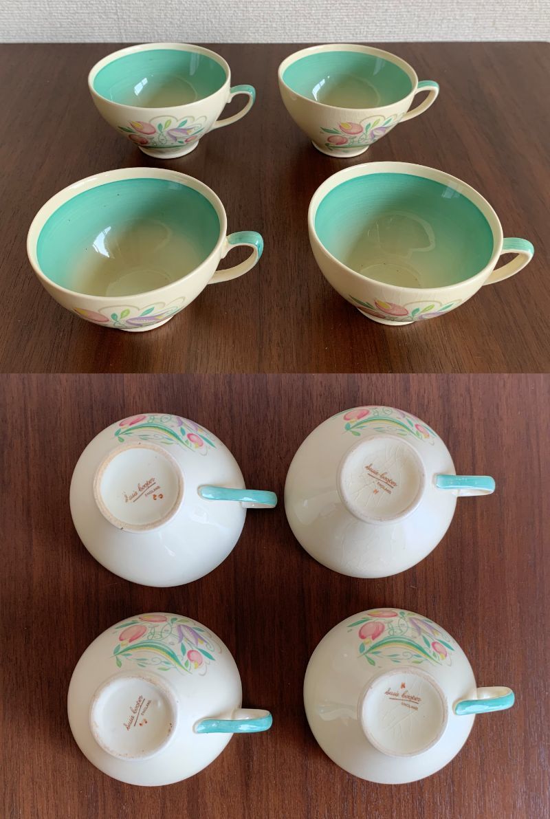 Susie Cooper スージークーパー 「 ドレスデンスプレイ（Dresden Spray) グリーン 」 ティーセット 17点 1935年～1940年代_6
