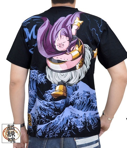 ドラゴンボールコラボ 魔人暴走半袖Tシャツ「魔人ブウ」◆絡繰魂 ブラックXLサイズ 212082 和柄 和風 刺繍 荒波 からくり