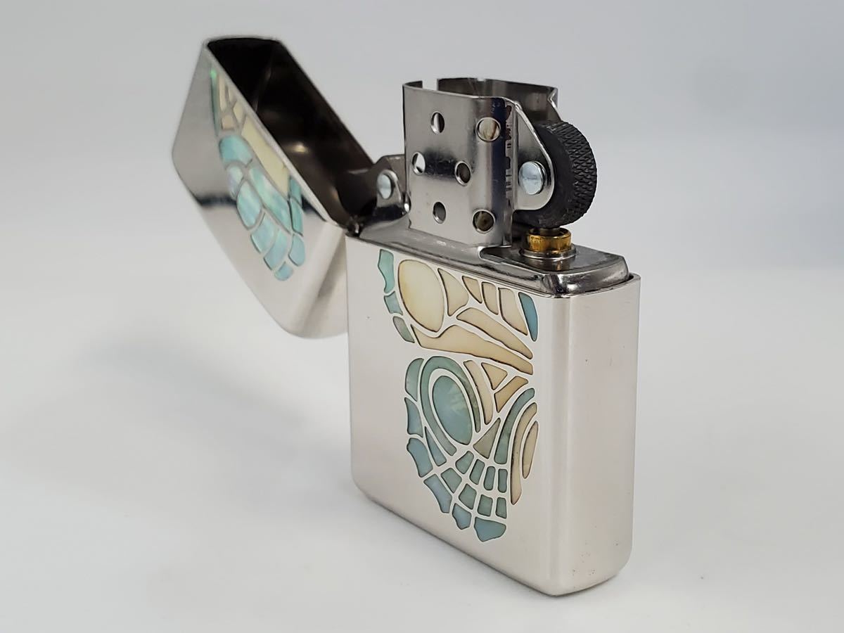 1円スタート ZIPPO ジッポー 貝象嵌 デザイン シェル 両面加工 火花 