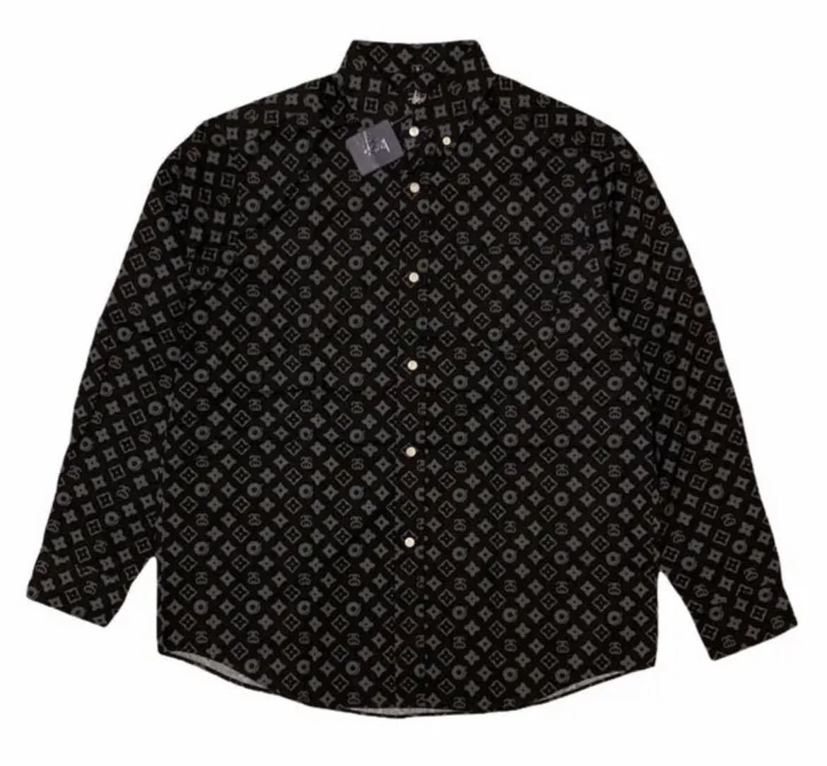OLD stussy モノグラム シャツ M 黒 ステューシー 90's 90年代 柄