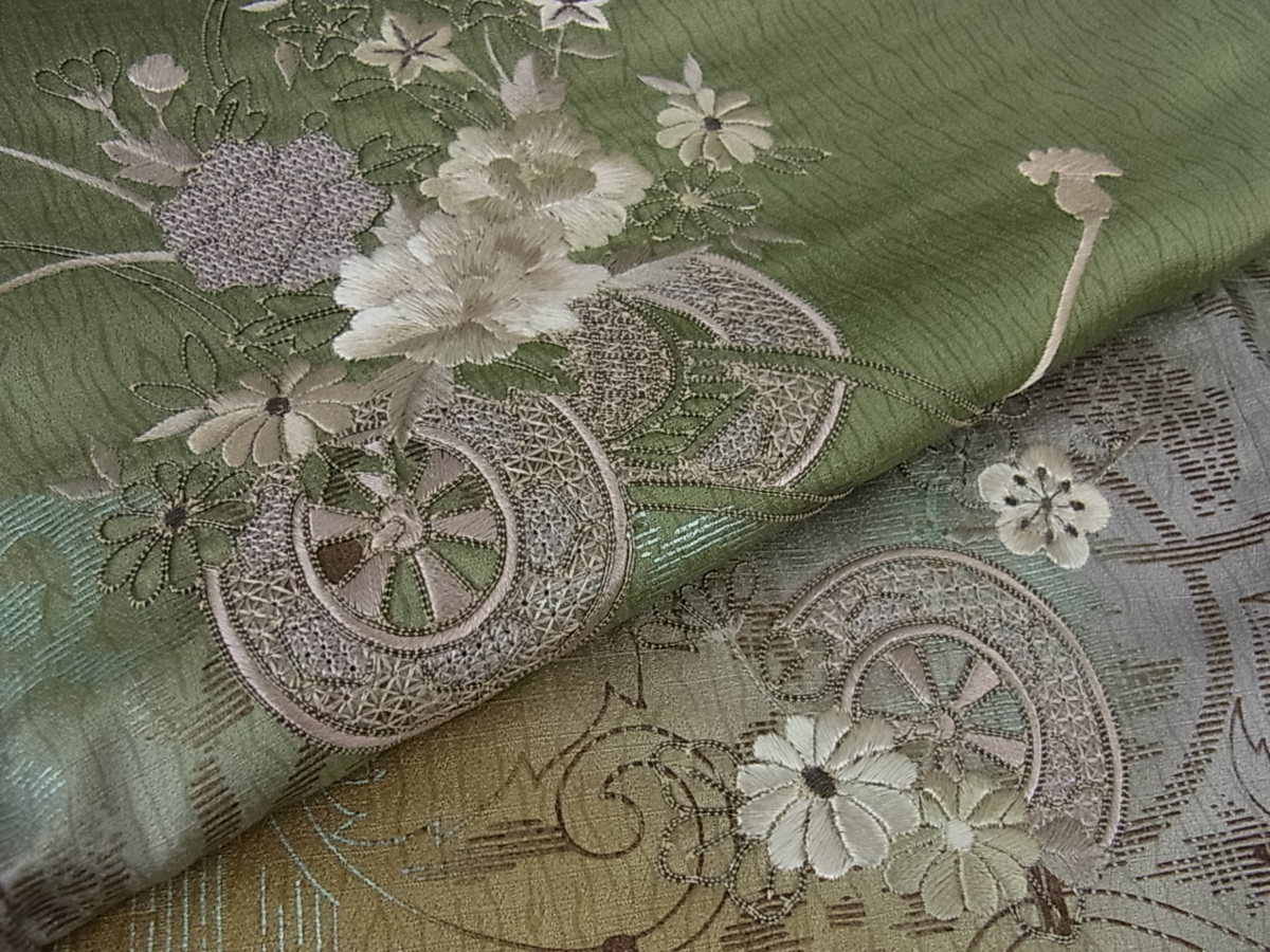 汕頭刺繍 スワトウ刺繍 総刺繍 花美人着物□中国三大刺繍 太鼓柄袋帯 