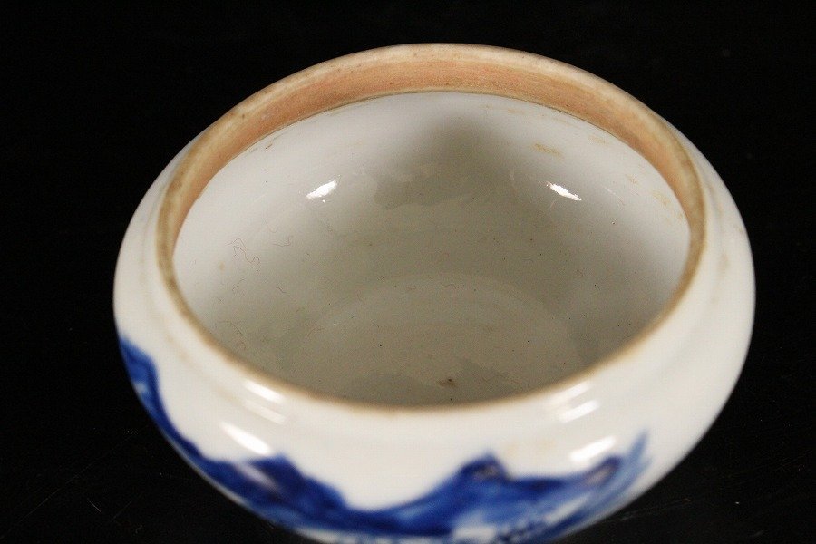 ドライブ 【金閣】中国美術 青花 山水人物紋 茶入 骨蓋 旧家蔵出(AZ587
