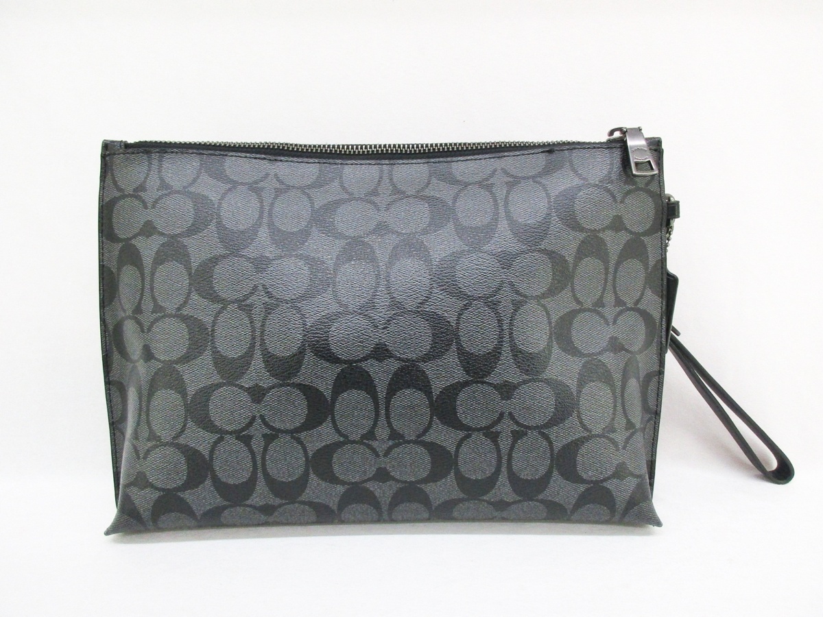 中古 COACH コーチ メンズ シグネチャー クラッチバッグ セカンドバッグ F29508 チャコール×ブラック