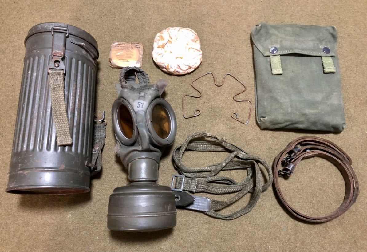 実物WW2 ドイツ軍 M38 ガスマスク 42年製 オリジナル 塗装 希少 属品