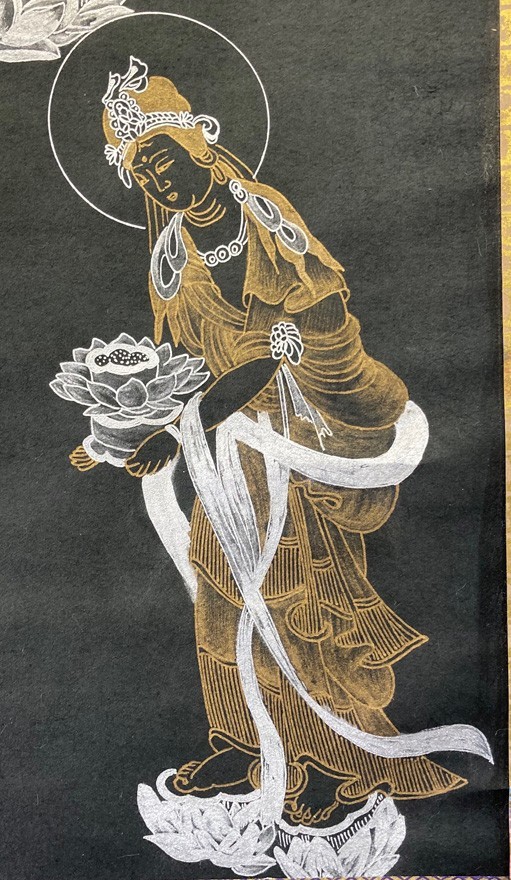 佛名切 木版 経切 仏教 仏名 仏画 「道益版 釈迦涅槃図」版彩色 1枚|木