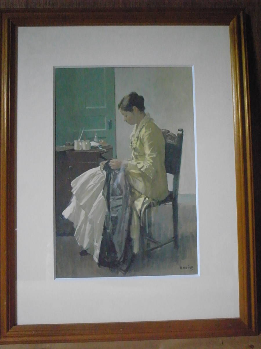 小磯良平30】 裁縫する女 R.Koiso 複製画(人物画)｜売買された 