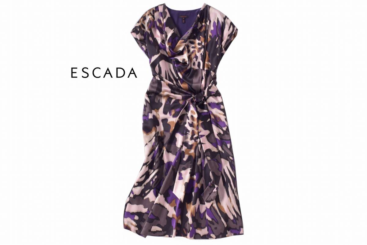 美品★ESCADAエスカーダ16万★34size/9号★シルク100%ワンピースD300