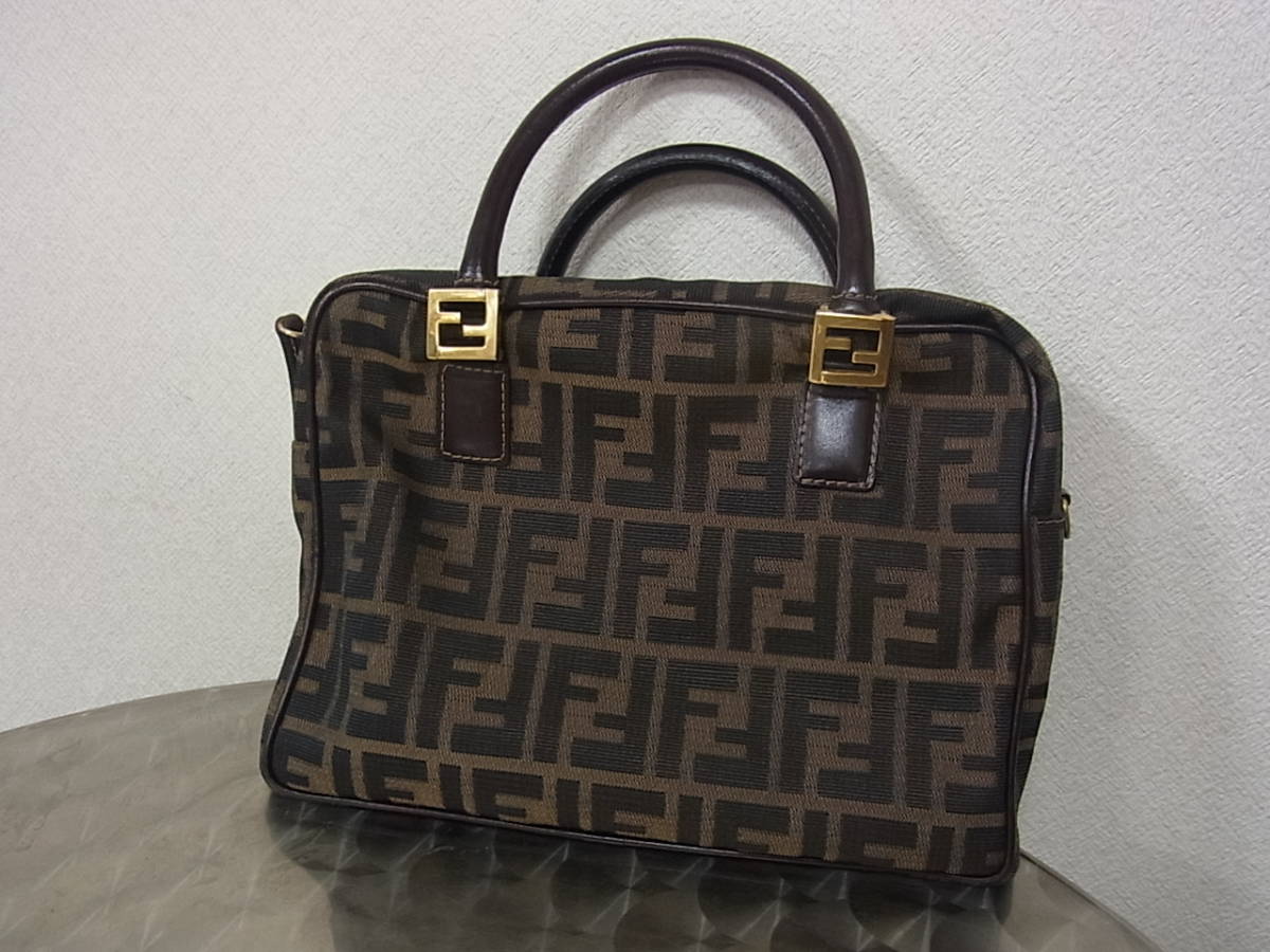 1円 FENDI 美品 フェンディ ズッカ キャンバス レザー ミニ2WAY 