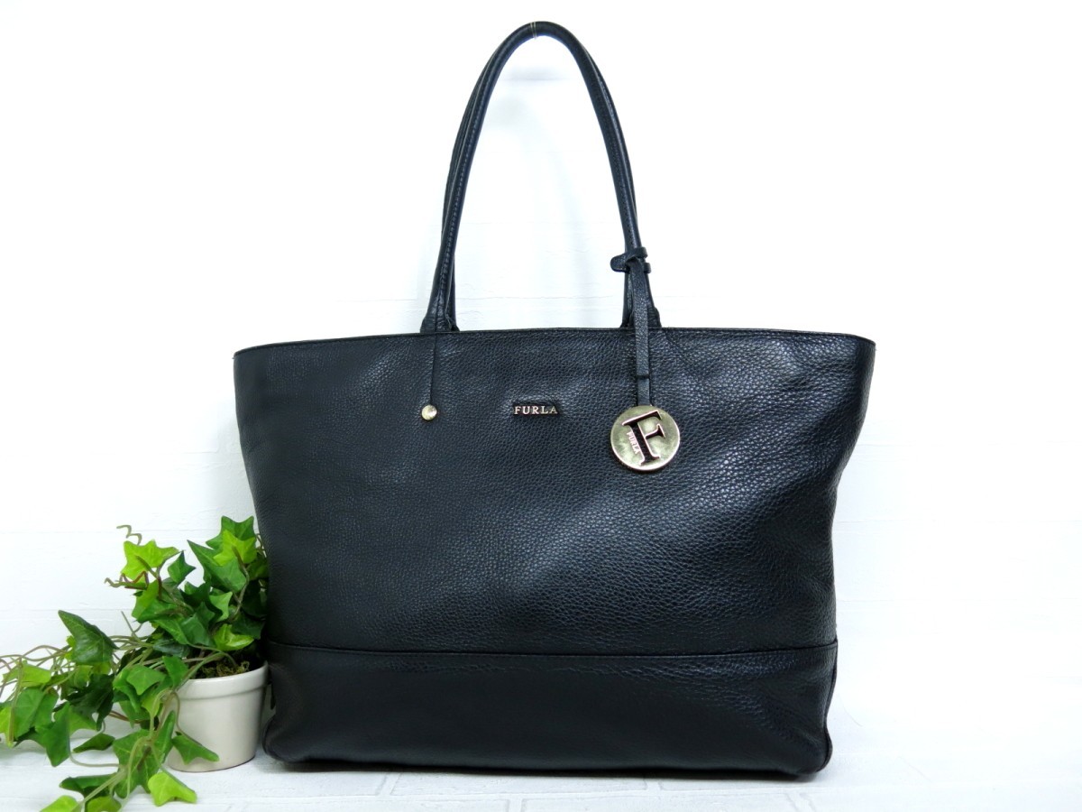 FURLA フルラ◇サフィアーノ 本革◇トート バッグ◇ブラック ゴールド 