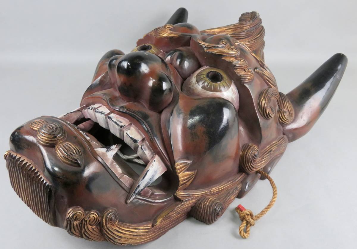 時代がある希少な大型作品【彩色木彫 般若】鬼面 壁掛け 魔除け 能面