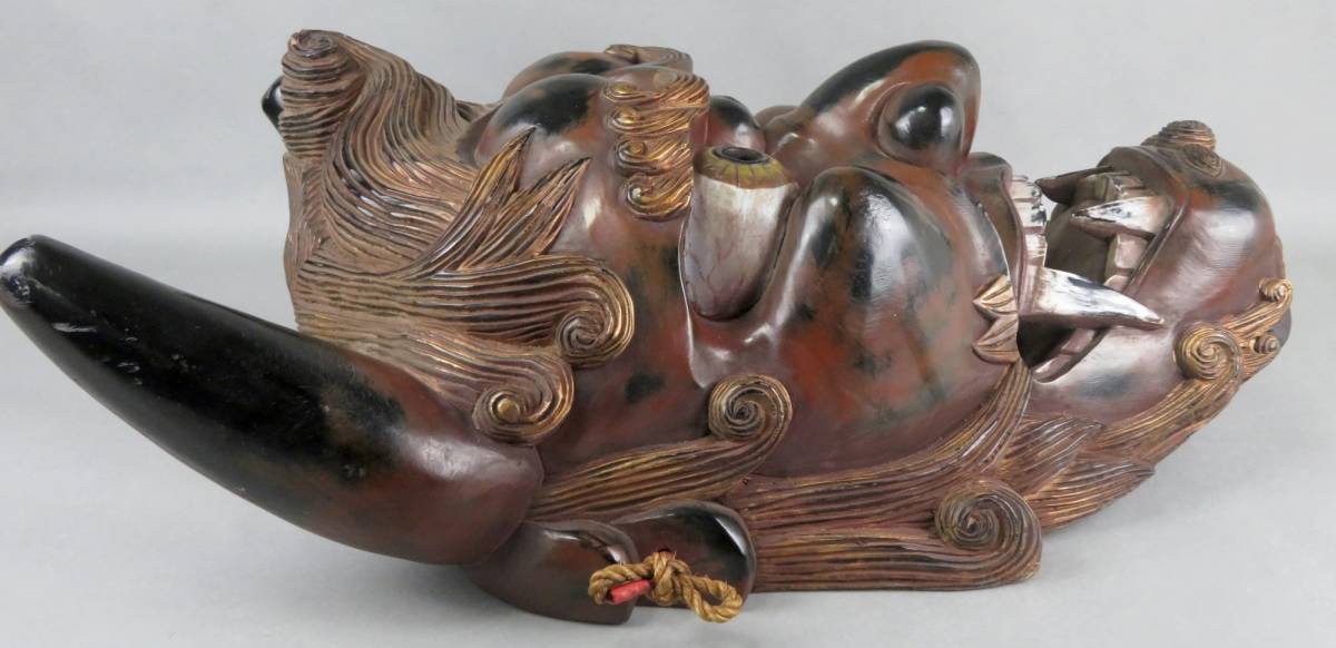 魔よけ壁掛け面 時代がある希少な大型作品【彩色木彫 般若】鬼面 壁掛け 魔