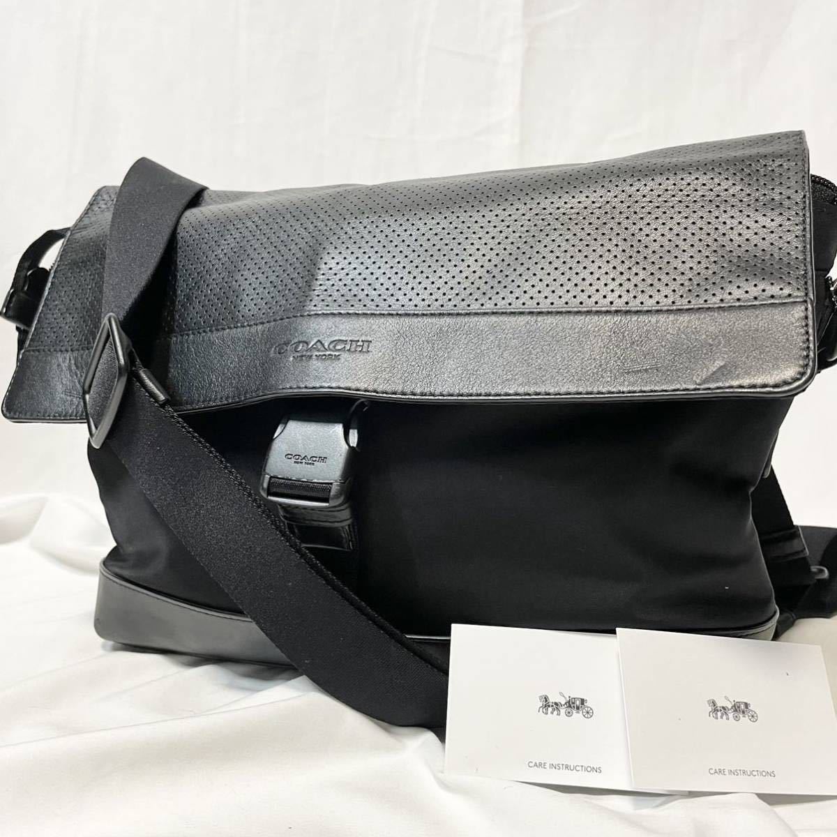 メンズ 【人気 希少】COACH ショルダーバッグ レザー ブラック 斜め 