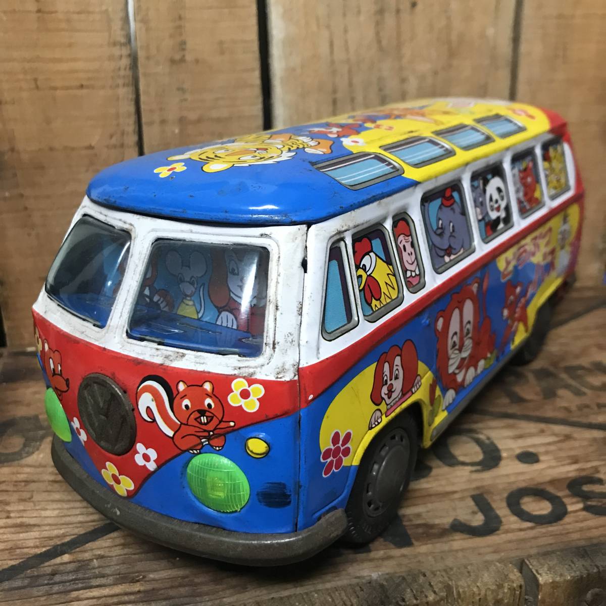 VWバス ブリキのおもちゃ 動物柄 ワーゲンバス 中古 昭和レトロ 
