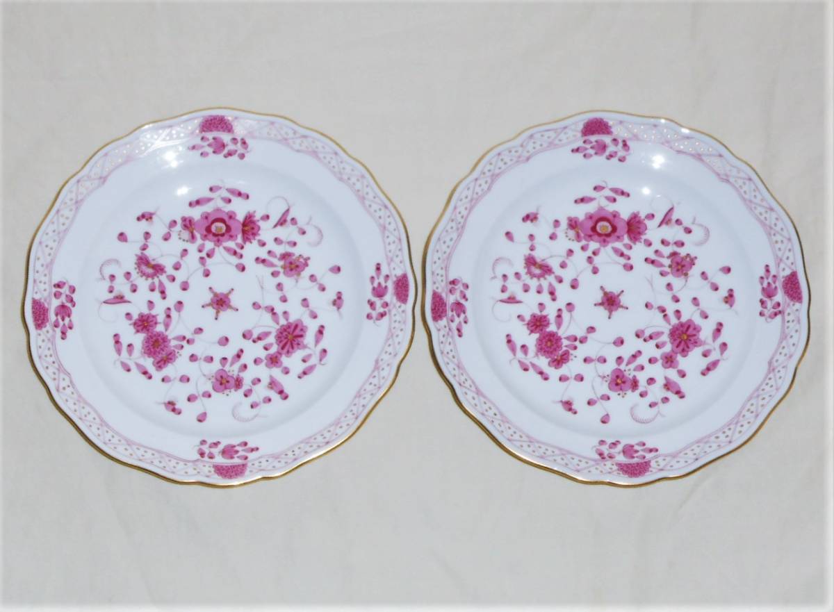 【新品未使用】マイセンインドの華 MEISSEN ケーキ皿　18センチ マイセン インドの華 18cmプレート 2枚 ピンク 美品 インディアン