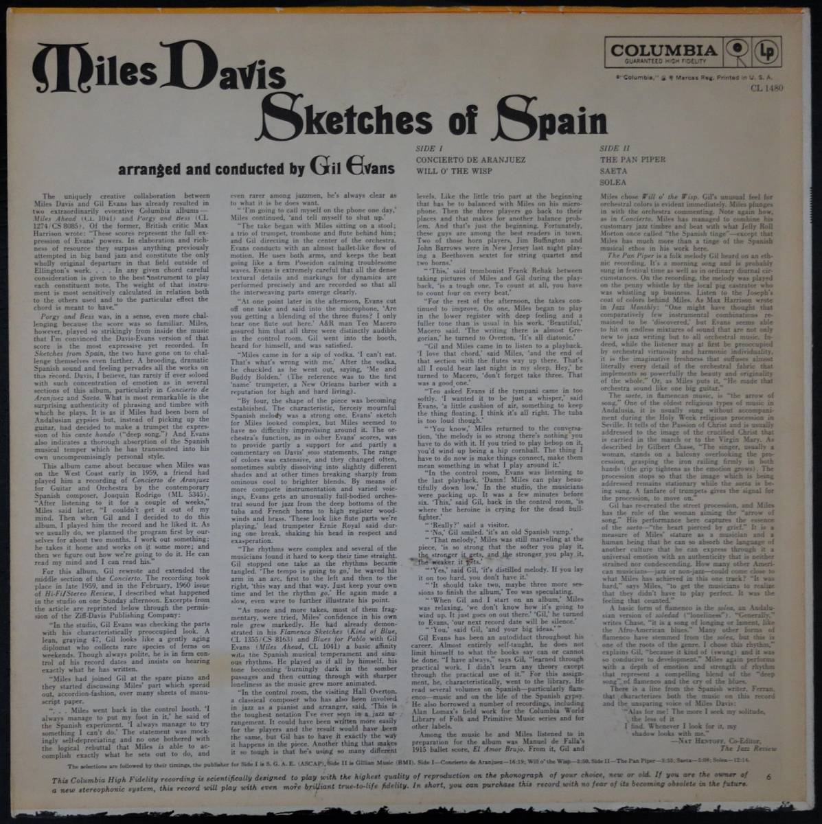 US オリジナル MONO Columbia Miles Davis - Sketches Of Spain