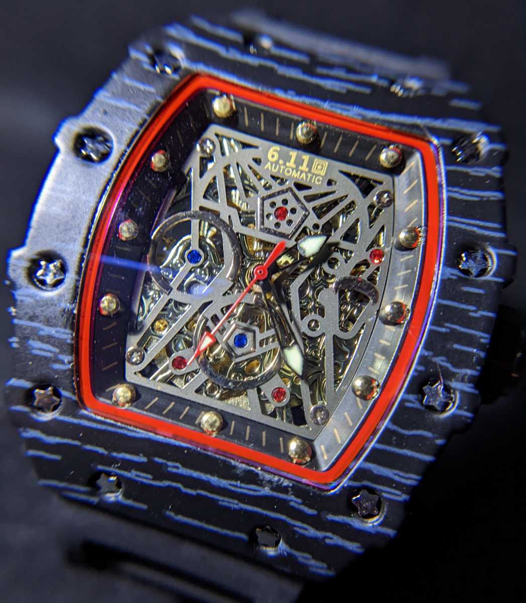 新品 腕時計 リシャールミルtype 機械式 自動巻き ブラック オマージュウォッチ ラバー トノー