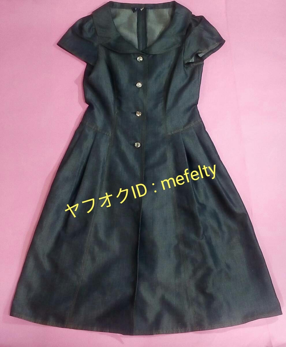 送料無料【美品】エムズグレイシー デニム風　ワンピース　キラキラボタン　38