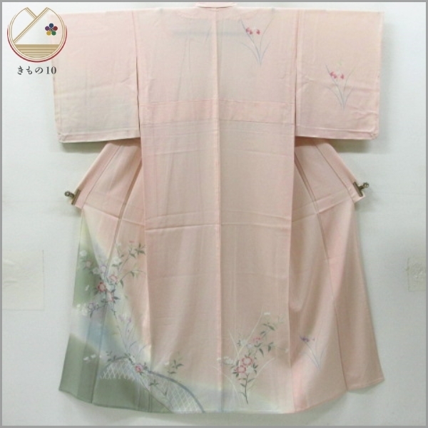 ★着物10★ 1円 絹 付下げ 【五泉】絽 夏物 菖蒲 撫子 ぼかし 単衣 身丈161cm 裄64cm [同梱可] ☆☆☆☆