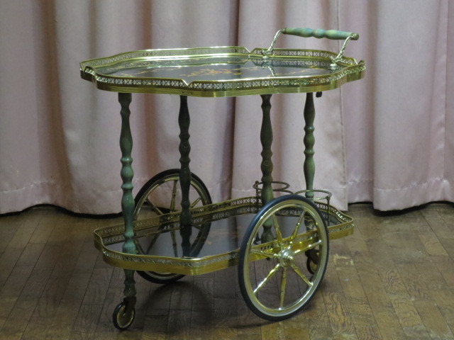 驚きの破格値，格安 最高級 イタリア製 象嵌細工 クラシック バタフライ式 トローリーワゴン/キッチンワゴン/ワインラック/サイドテーブル/西洋/ロココ(ワゴン)｜売買されたオークション情報、yahooの商品情報 ワゴン