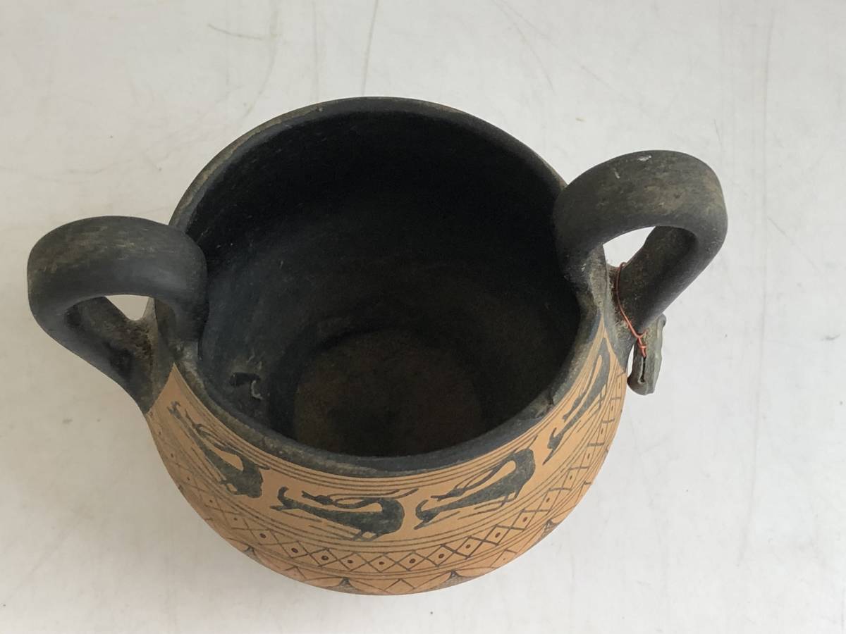 4038 ギリシャ土産 両手壺 ハンドメイド COPY
