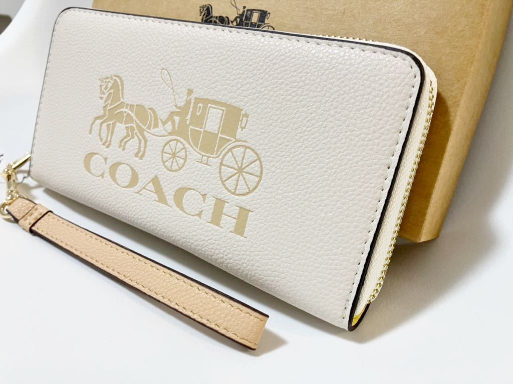 COACH コーチ 財布 長財布 ホワイト 馬車柄 ストラップ付(女性用財布
