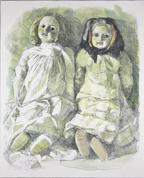 □小磯良平 【人形二体】 リトグラフ 直筆サイン エディション有り