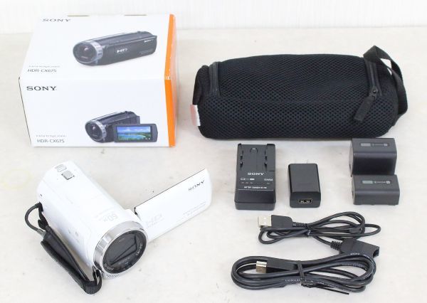 ◆ SONY ビデオカメラ Handycam HDR-CX675 ホワイト 別売アクセサリーキット付き ◆NHC08337