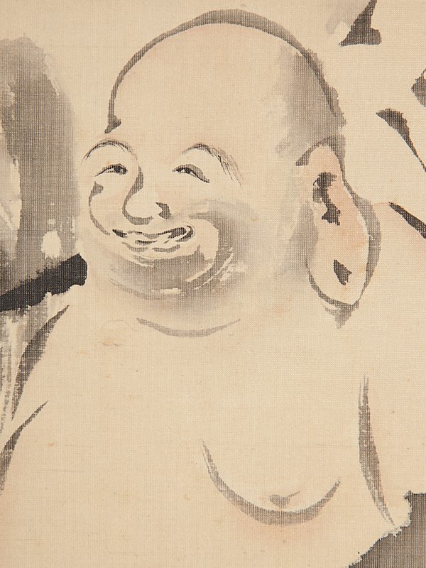 五】黄檗宗四十三代管長 紫石聯珠 『布袋画賛』 絹本 淡彩 真作 掛軸