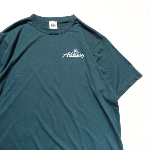 90's USA製 REI クルーネック ポリ Tシャツ 半袖 (L) 緑 ベース