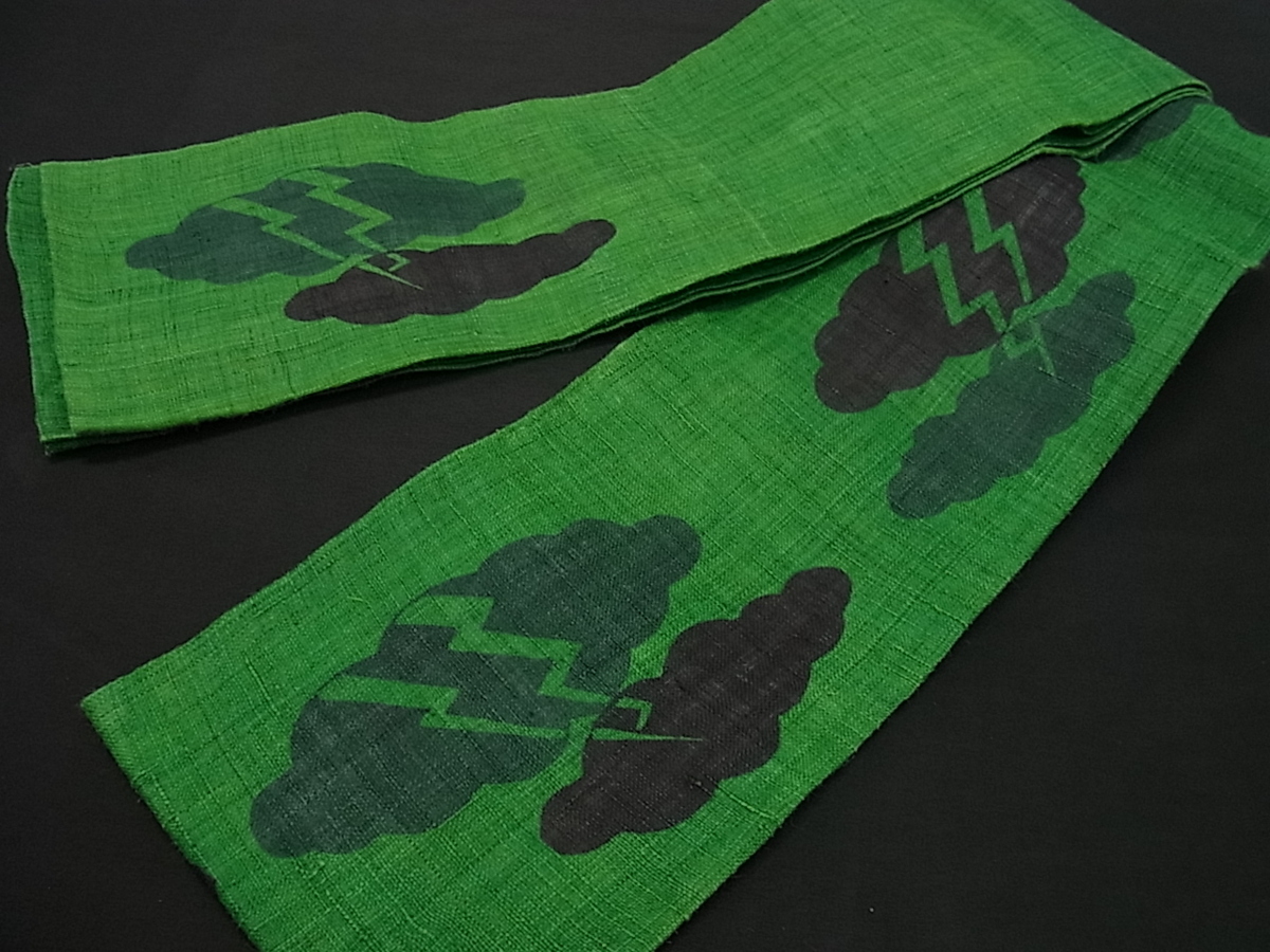平和屋着物■夏物 半幅帯 雲に稲妻 麻 逸品 vp949